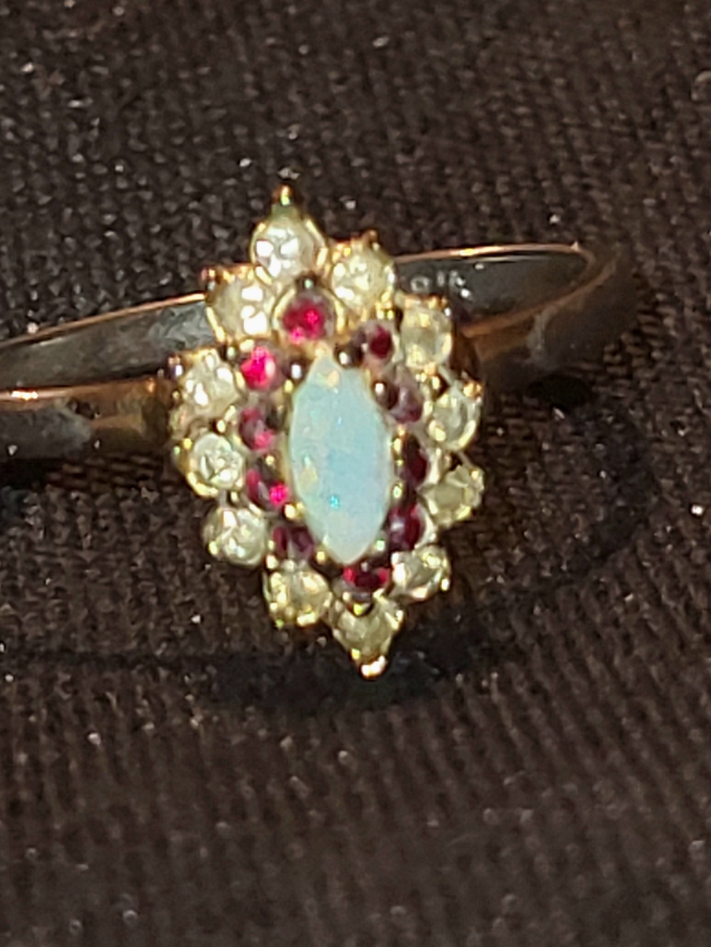Sarah Coventry Gold Opal Halo Ring with Red Accent Stones - Women Jewelry